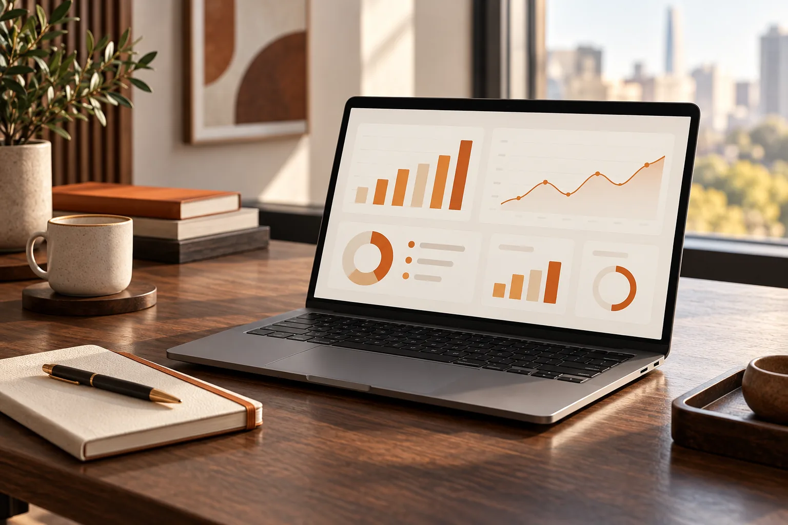 Laptop displaying business performance charts