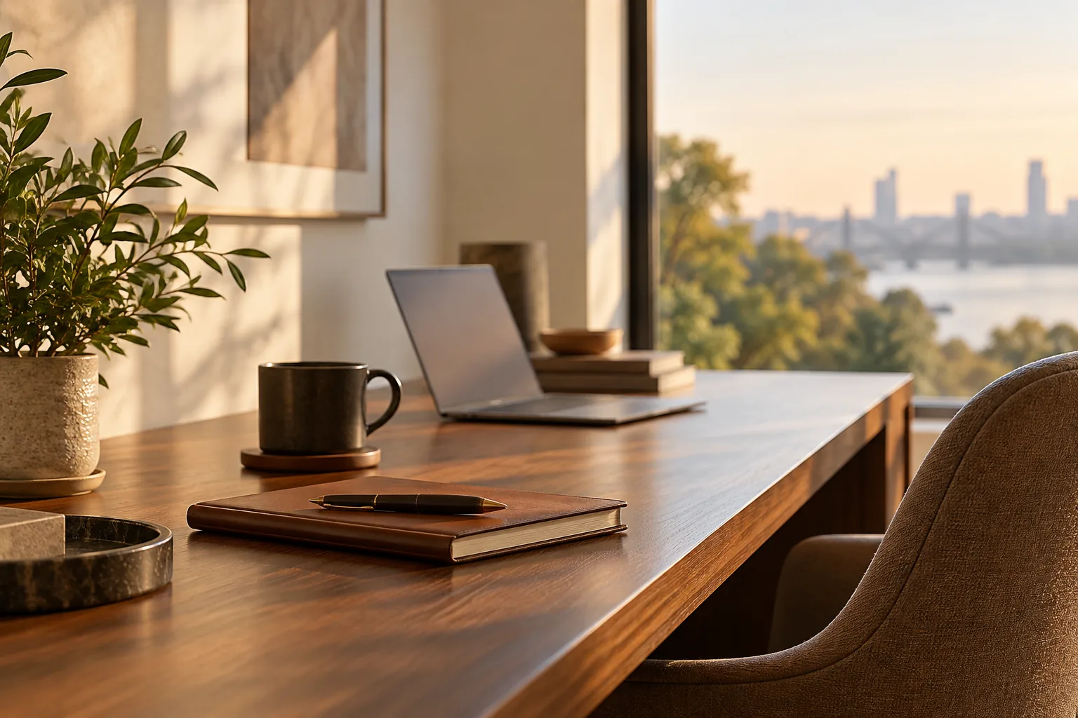 Business planning workspace with a laptop and notebook